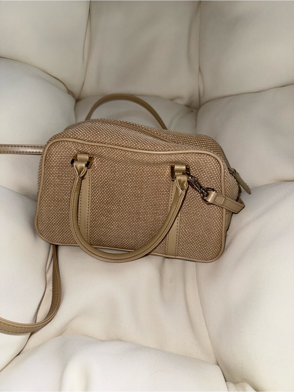 Nine West Beige Woven Dome Crossbody Satchel